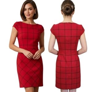 KAREN MILLEN Windowpane Plaid Cap Sleeve Sheath Dress - Size 6